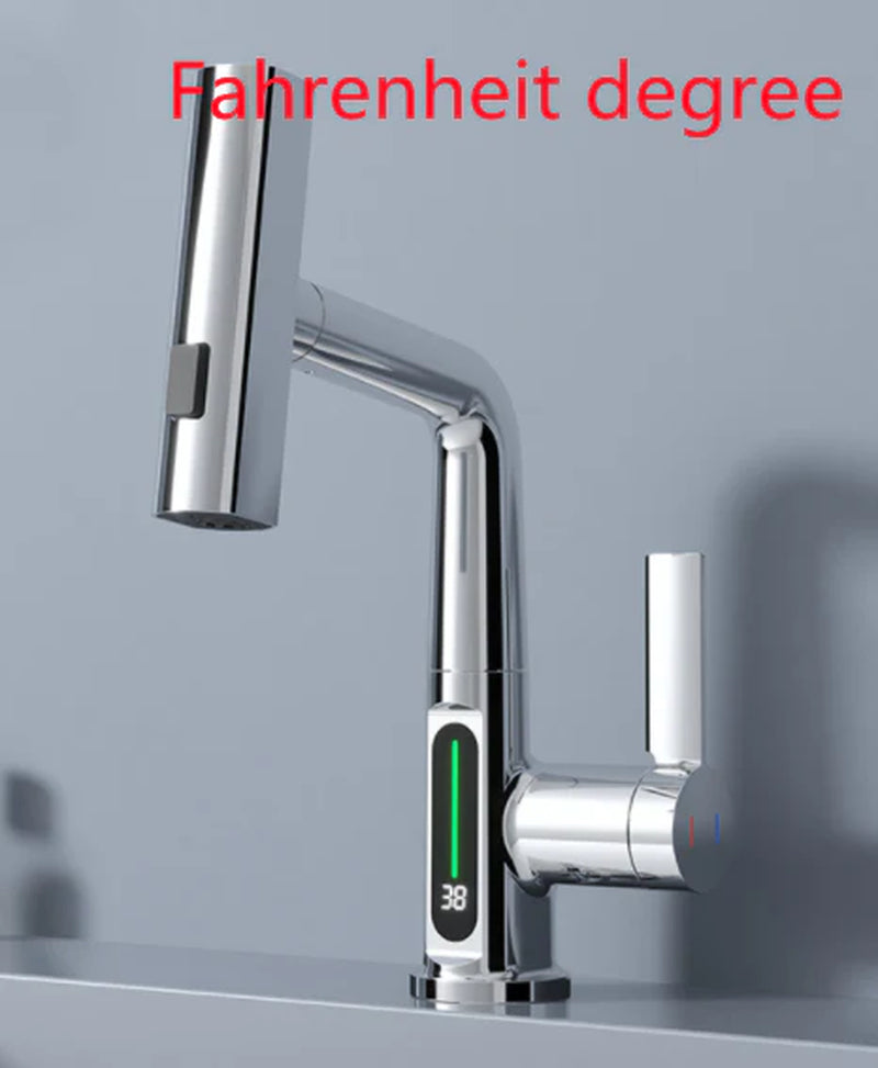 Intelligent Digital Display Faucet Pull-Out Basin Faucet Temperature Digital Display Rotation