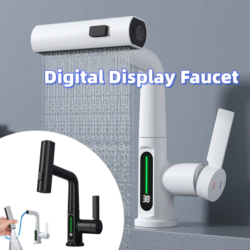 Intelligent Digital Display Faucet Pull-Out Basin Faucet Temperature Digital Display Rotation