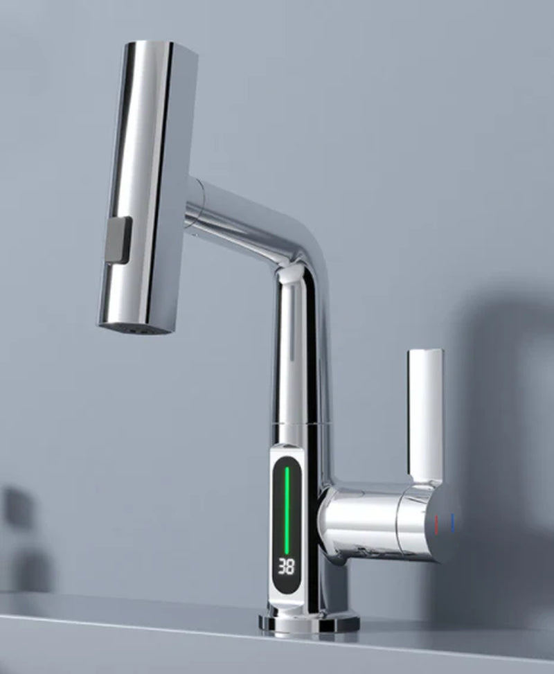 Intelligent Digital Display Faucet Pull-Out Basin Faucet Temperature Digital Display Rotation