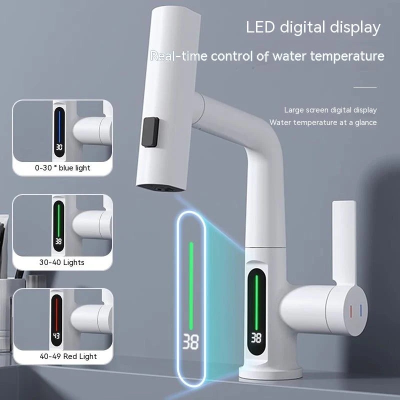 Intelligent Digital Display Faucet Pull-Out Basin Faucet Temperature Digital Display Rotation